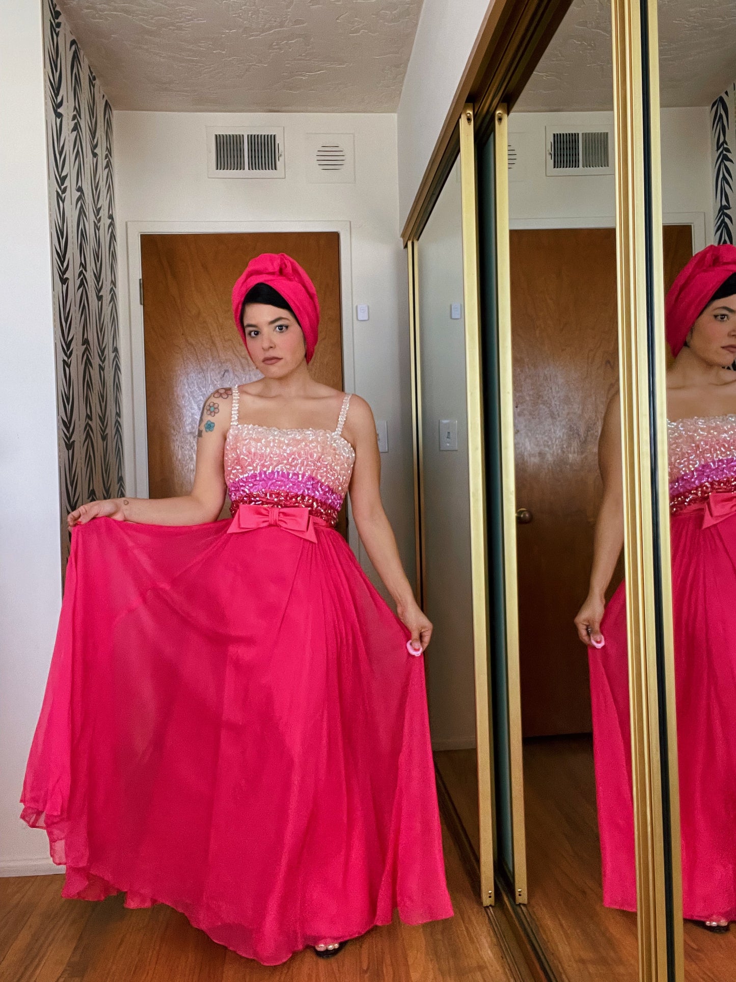 Vintage 60s Ombré Emma Domb Sequins Chiffon Gown Set Fits Sizes XXS-XS
