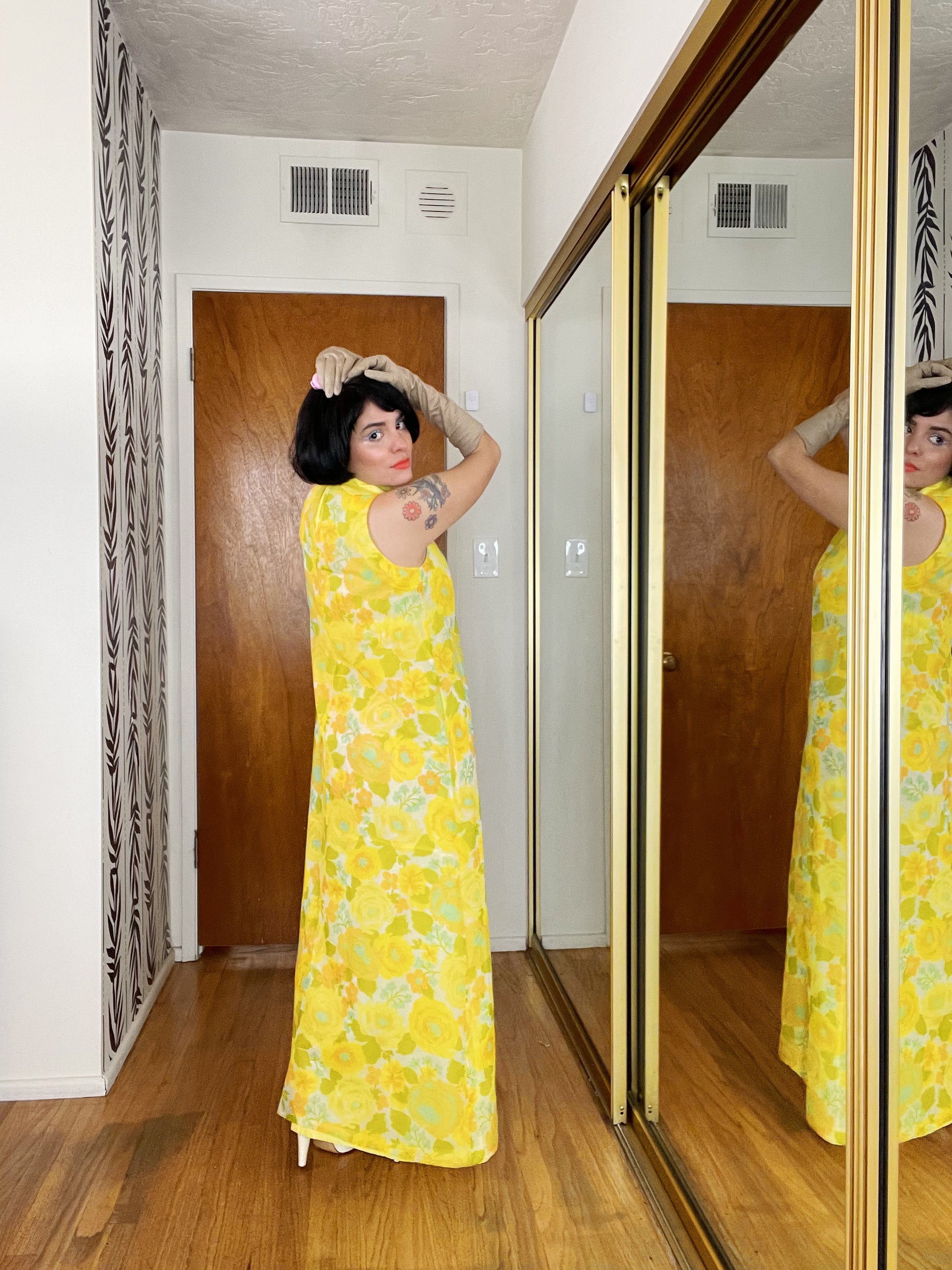 Yellow Floral Chiffon Dress