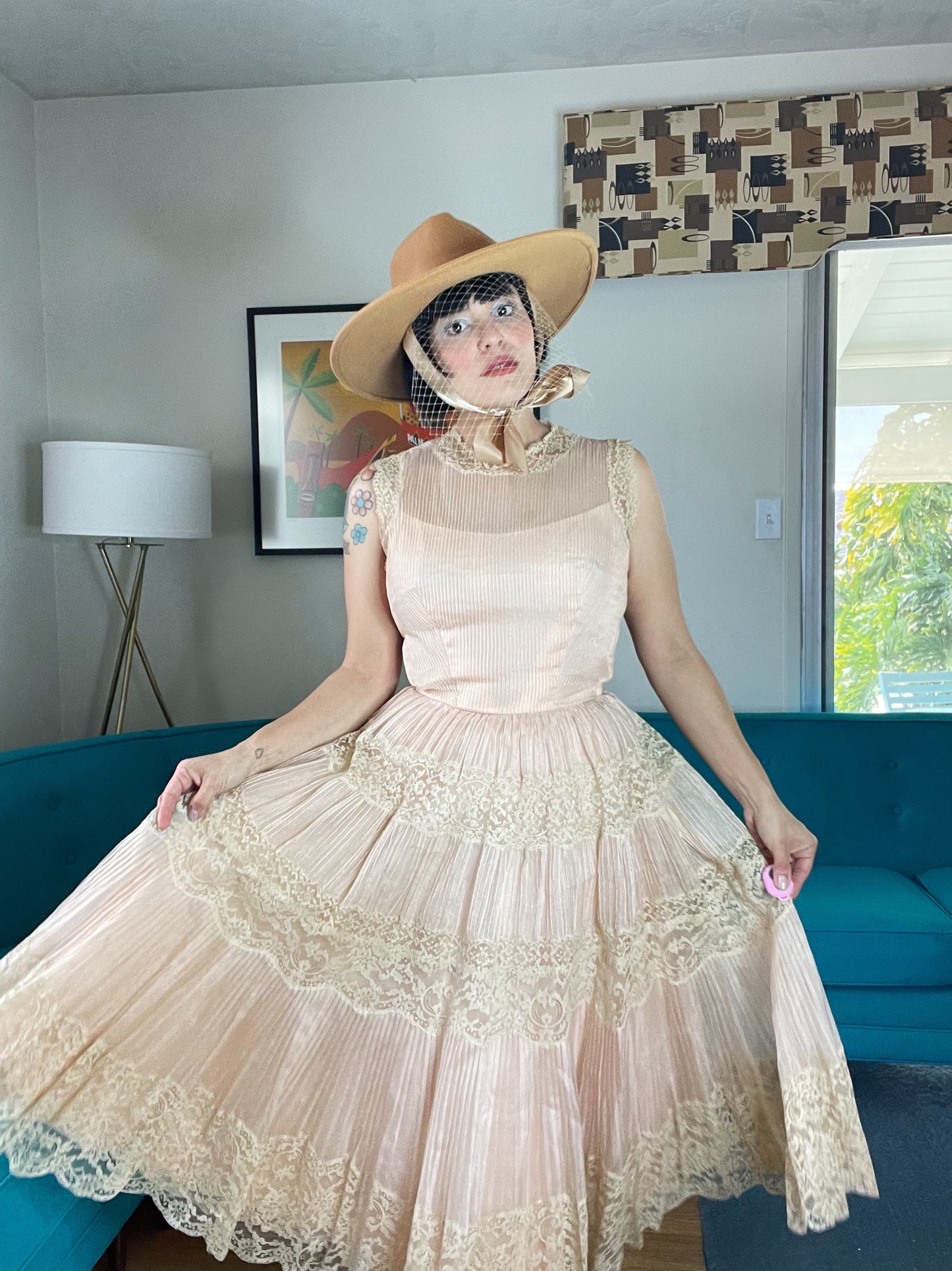 Vintage #50s Cocktail Lace Romantic Dress Fits Sizes XS-SM