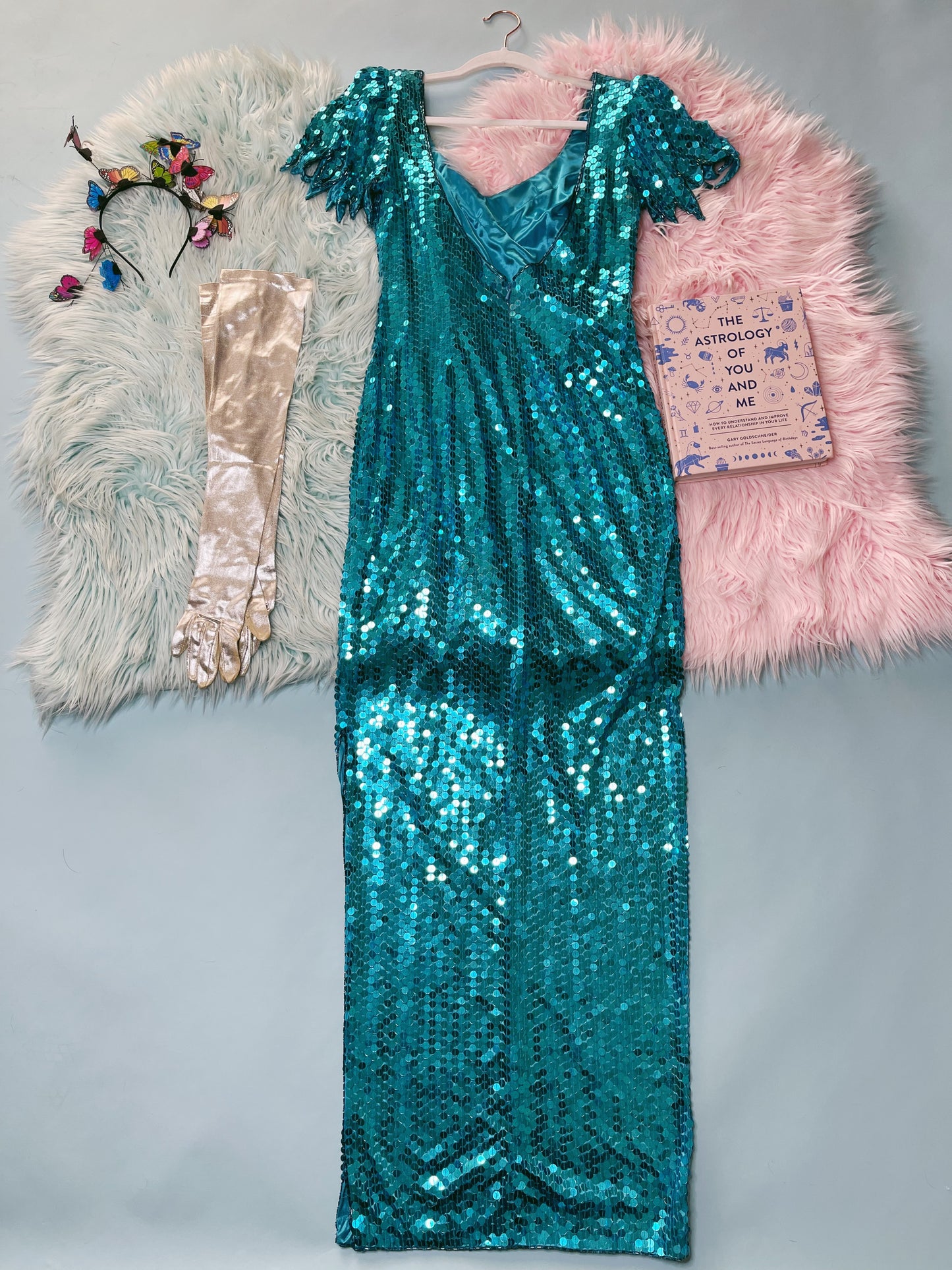 Vintage 80s Ted Lapidus Paris Avant Garde Teal Blue Sequins Stretchy Gown Fits Sizes S-M