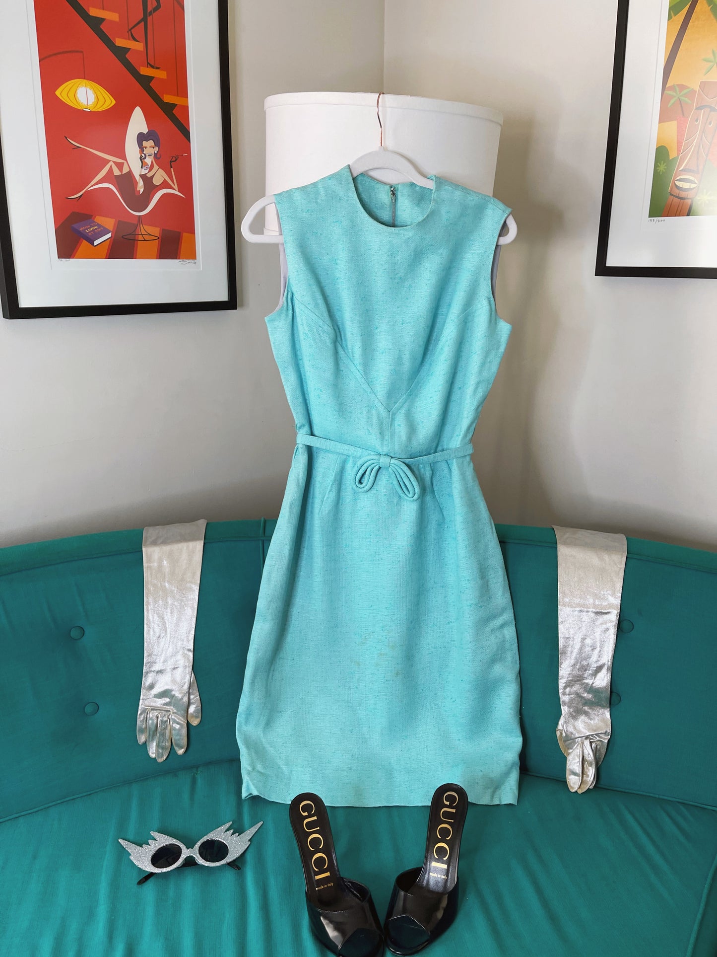 Vintage 60s Jackie O Linen Blend Wiggle Dress Fits Sizes XS-SM