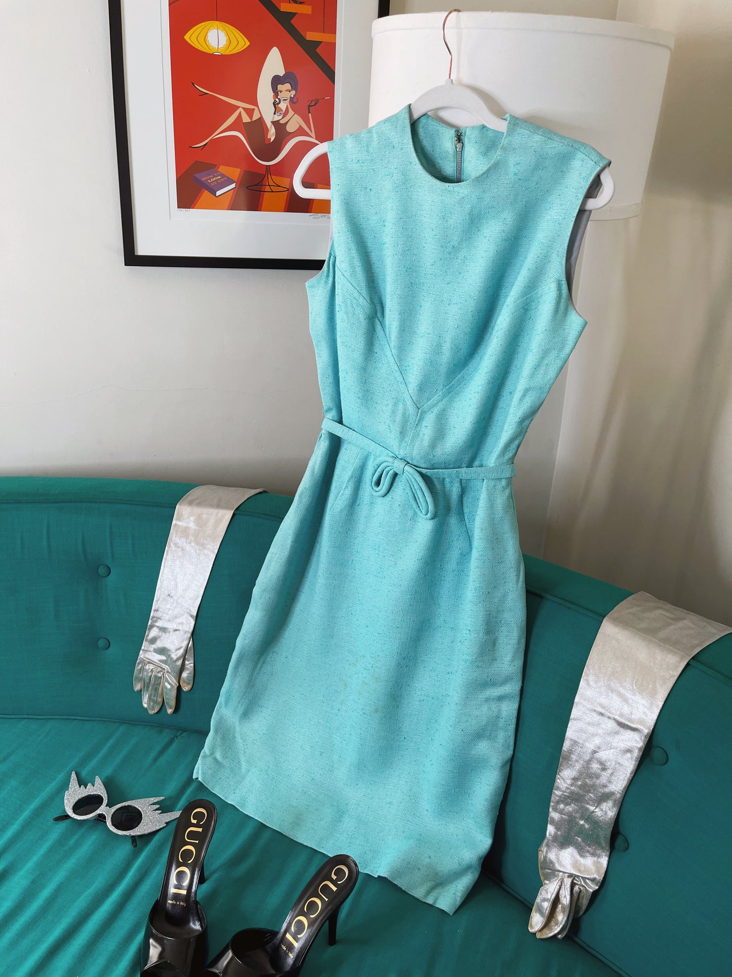 Vintage 60s Jackie O Linen Blend Wiggle Dress Fits Sizes XS-SM