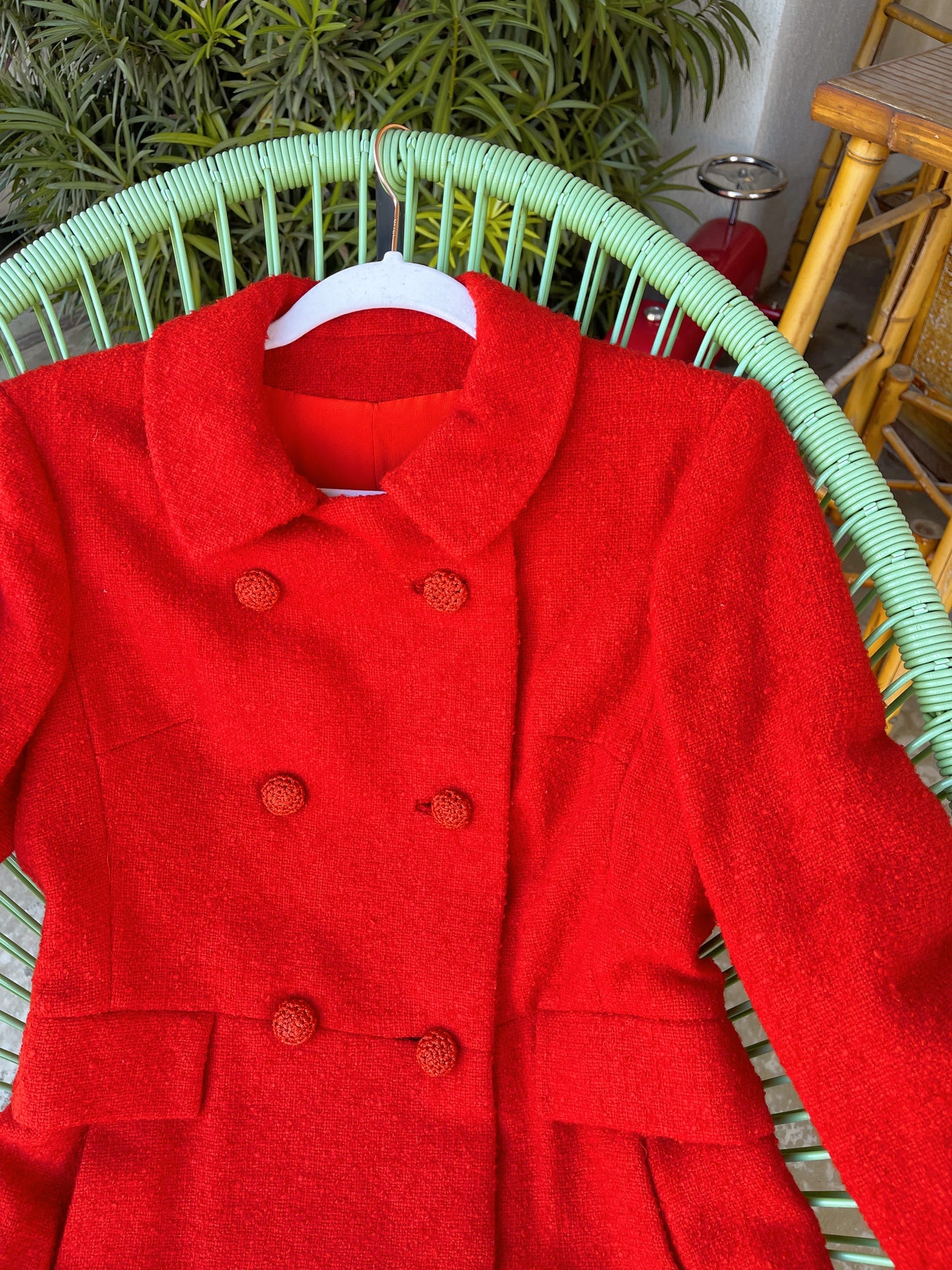 Vintage 60s / 70s Candy Apple Tweed Double Breasted Coat Fits Sizes S-M