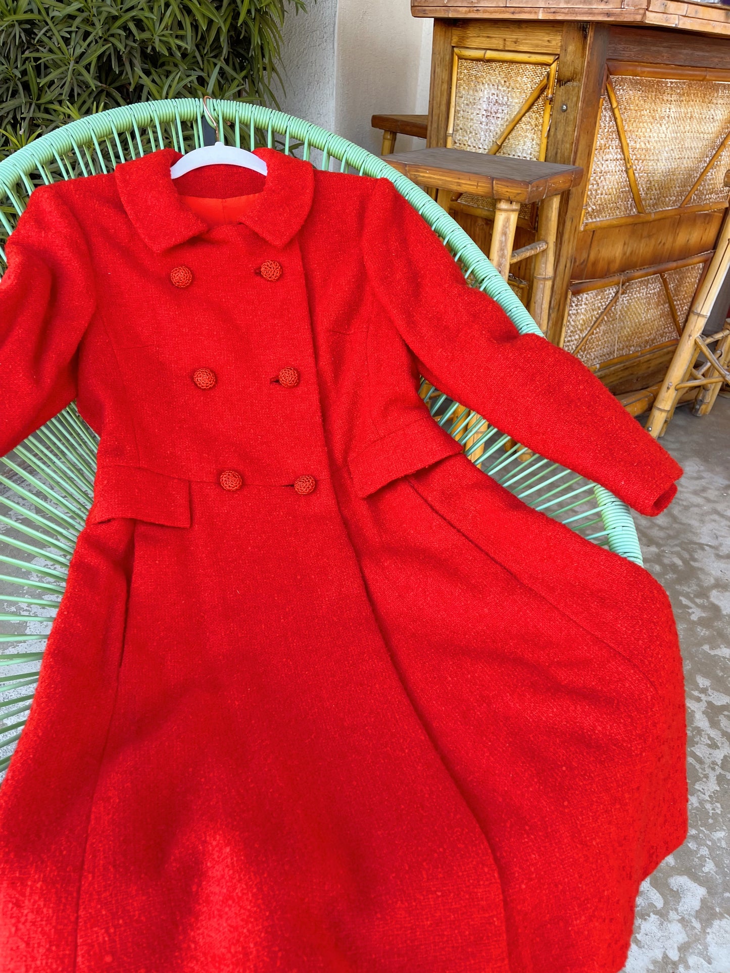 Vintage 60s / 70s Candy Apple Tweed Double Breasted Coat Fits Sizes S-M