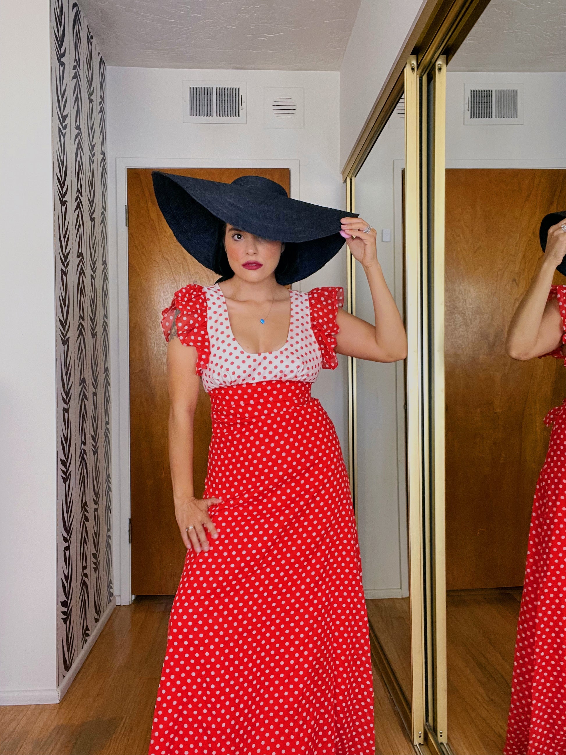 Vintage red dress with white polka dots sale