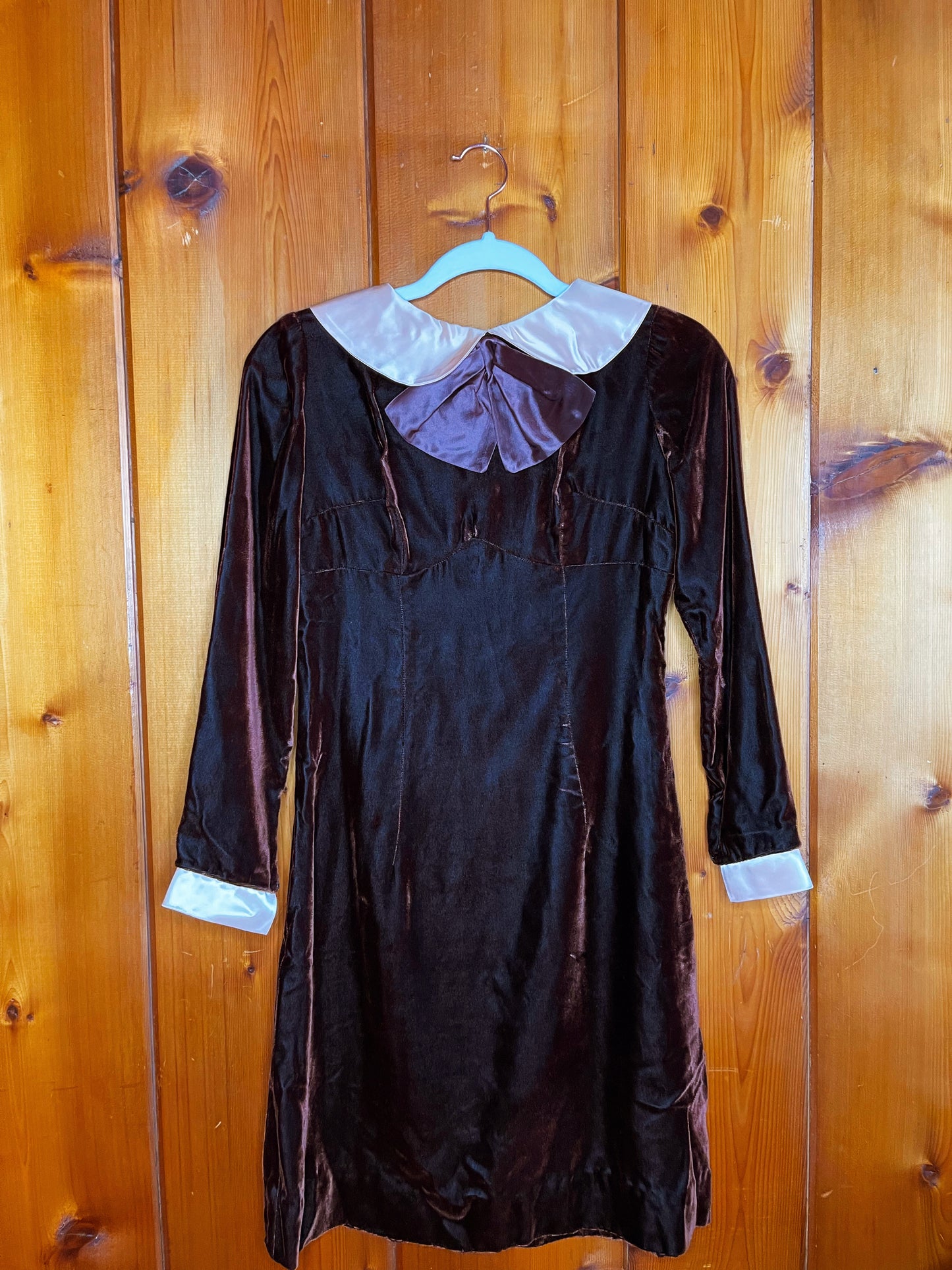 Vintage 60s Velvet Babydoll Chocolate Color Dress Fits Sizes XS-SM