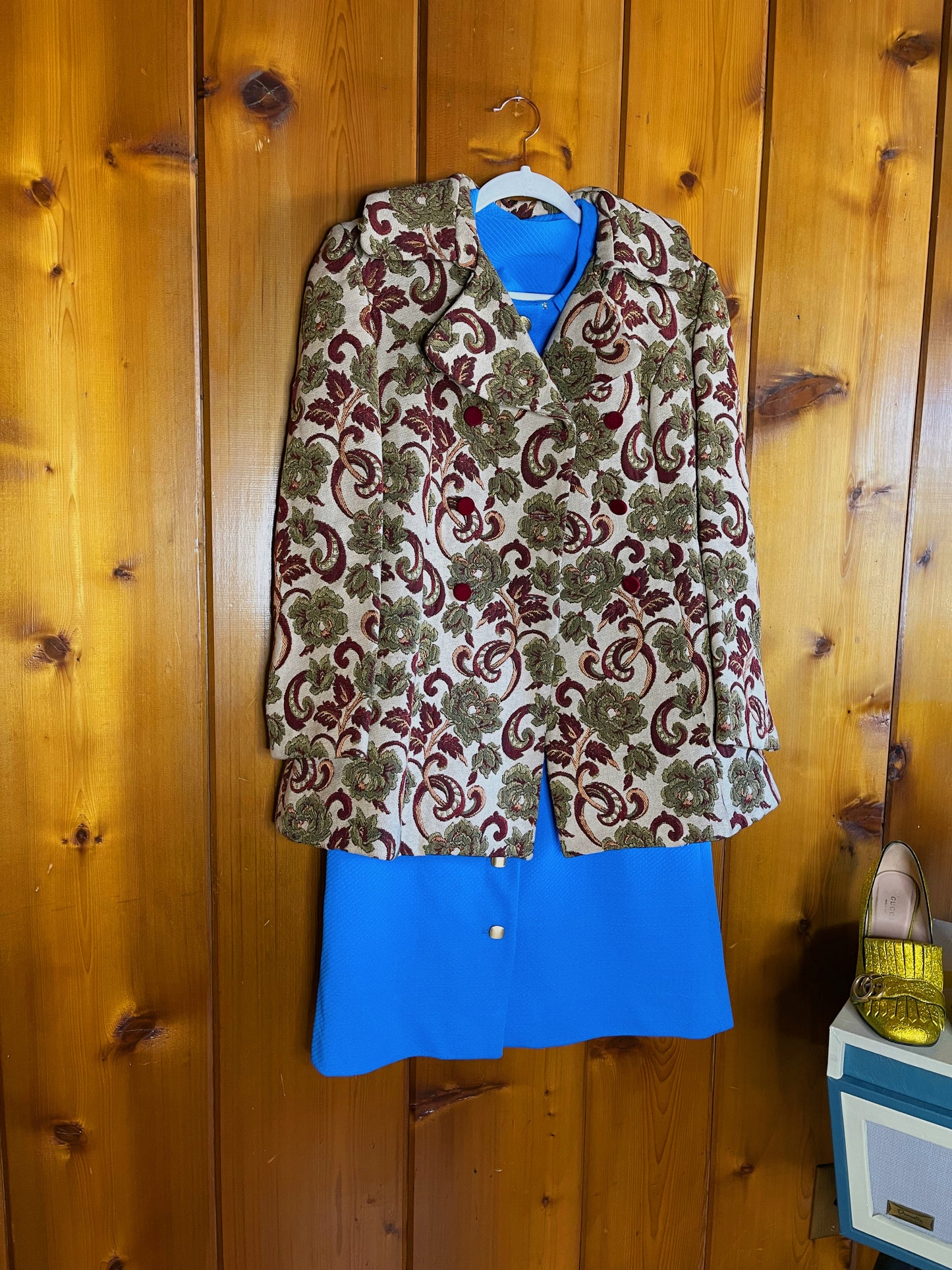 Vintage 60s Tapestry Double  Breasted Coat Fits Sizes XS-SM