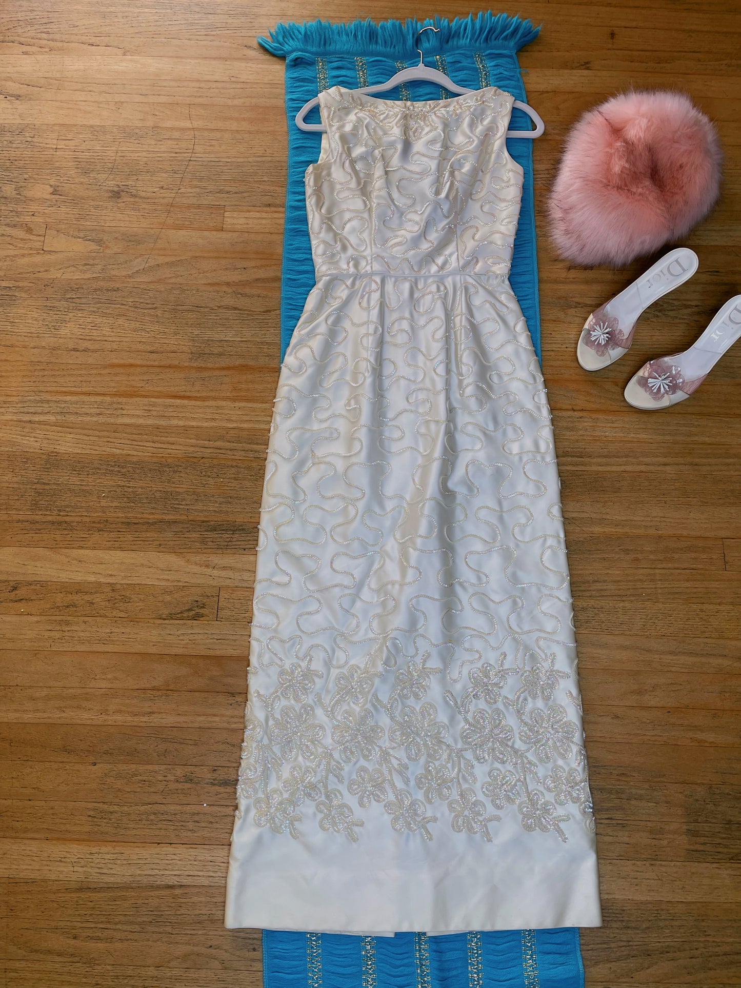 Vintage 50s / 60s Opal Sequins Emma Domb Gown Fits Sizes XXS-SM