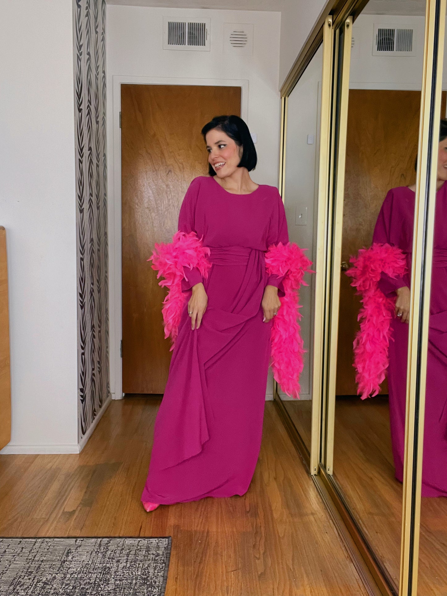 Vintage 60s / 70s Miss Elliette California Grecian Goddess Raspberry Pink Maxi Dress Fits Sizes XXS-SM