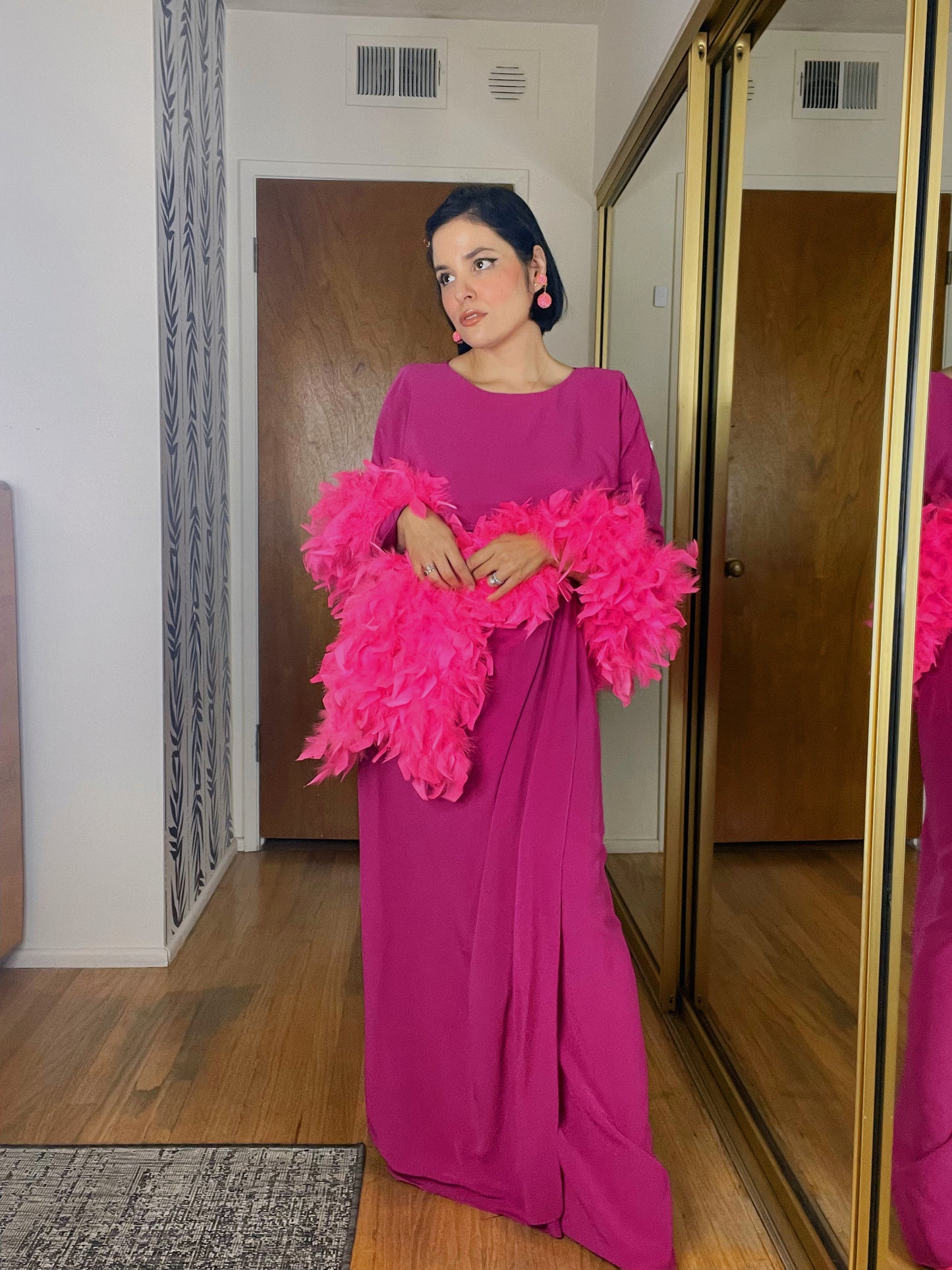 Vintage 60s / 70s Miss Elliette California Grecian Goddess Raspberry Pink Maxi Dress Fits Sizes XXS-SM