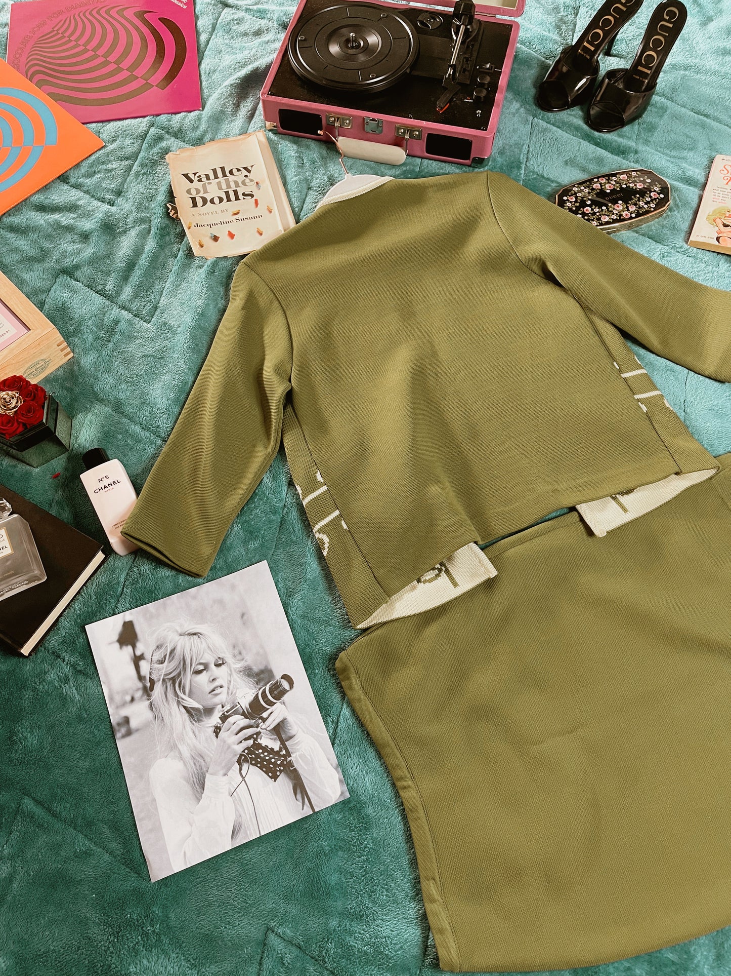 Vintage 60s Sgt. Pepper Sweater Knit Pencil Skirt Set Fits sizes XS-M