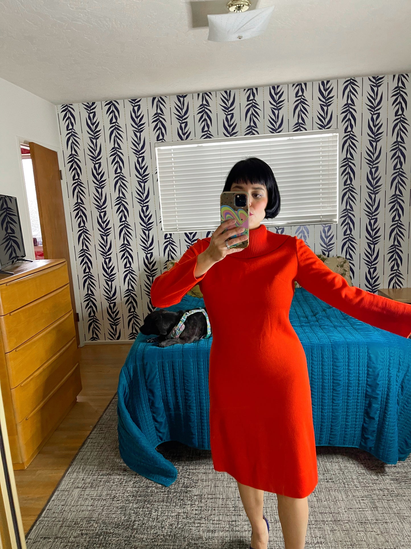 Vintage 60s Orange Knit Wiggle Dress Fits Sizes XS-M