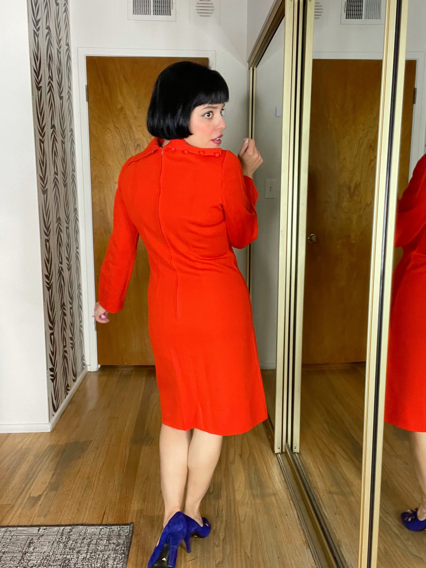 Vintage 60s Orange Knit Wiggle Dress Fits Sizes XS-M