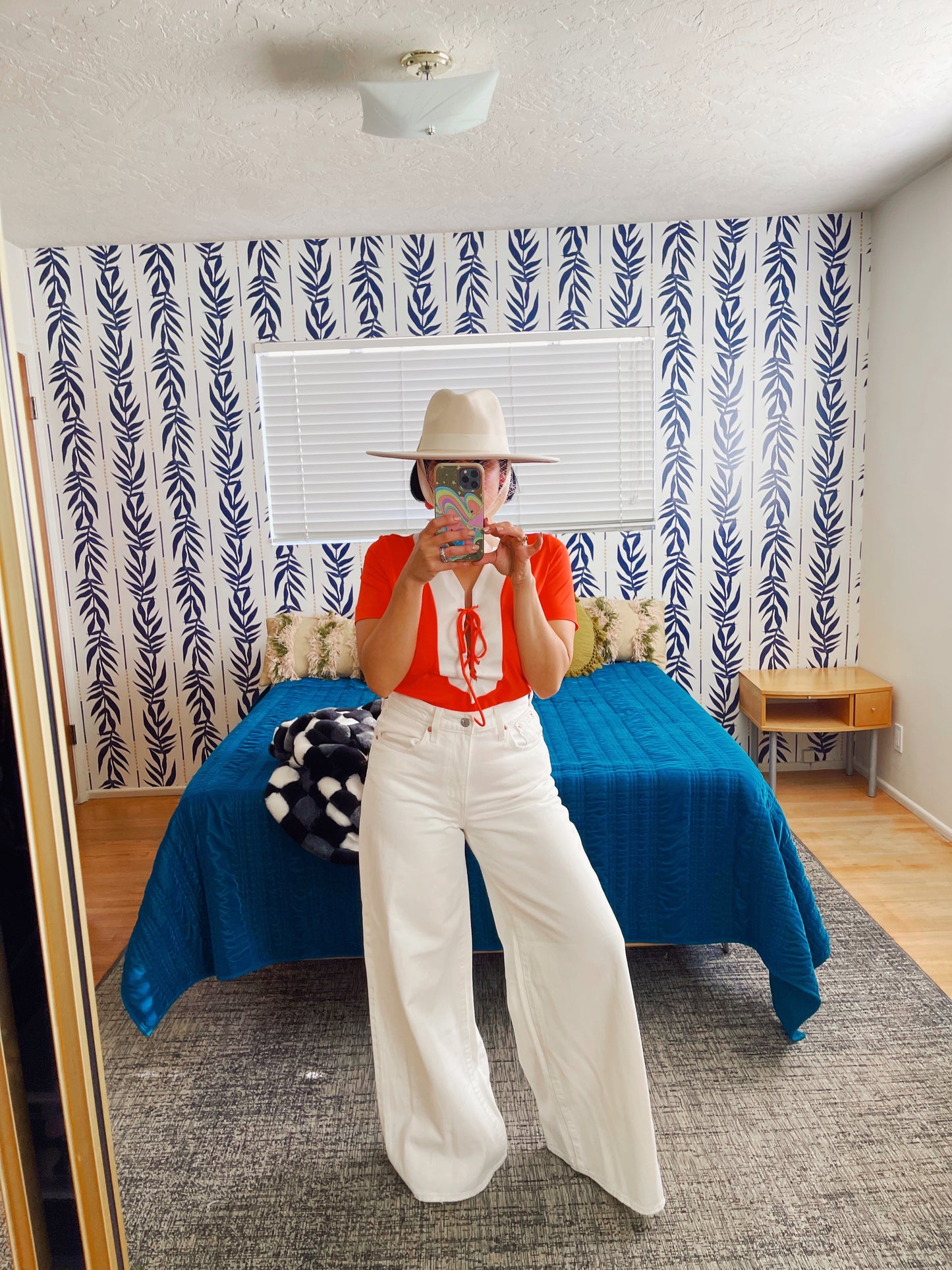 Vintage 60s / 70s Neon Orange & White Stretchy Crisscrossed Front Bodysuit Fits Sizes S-L