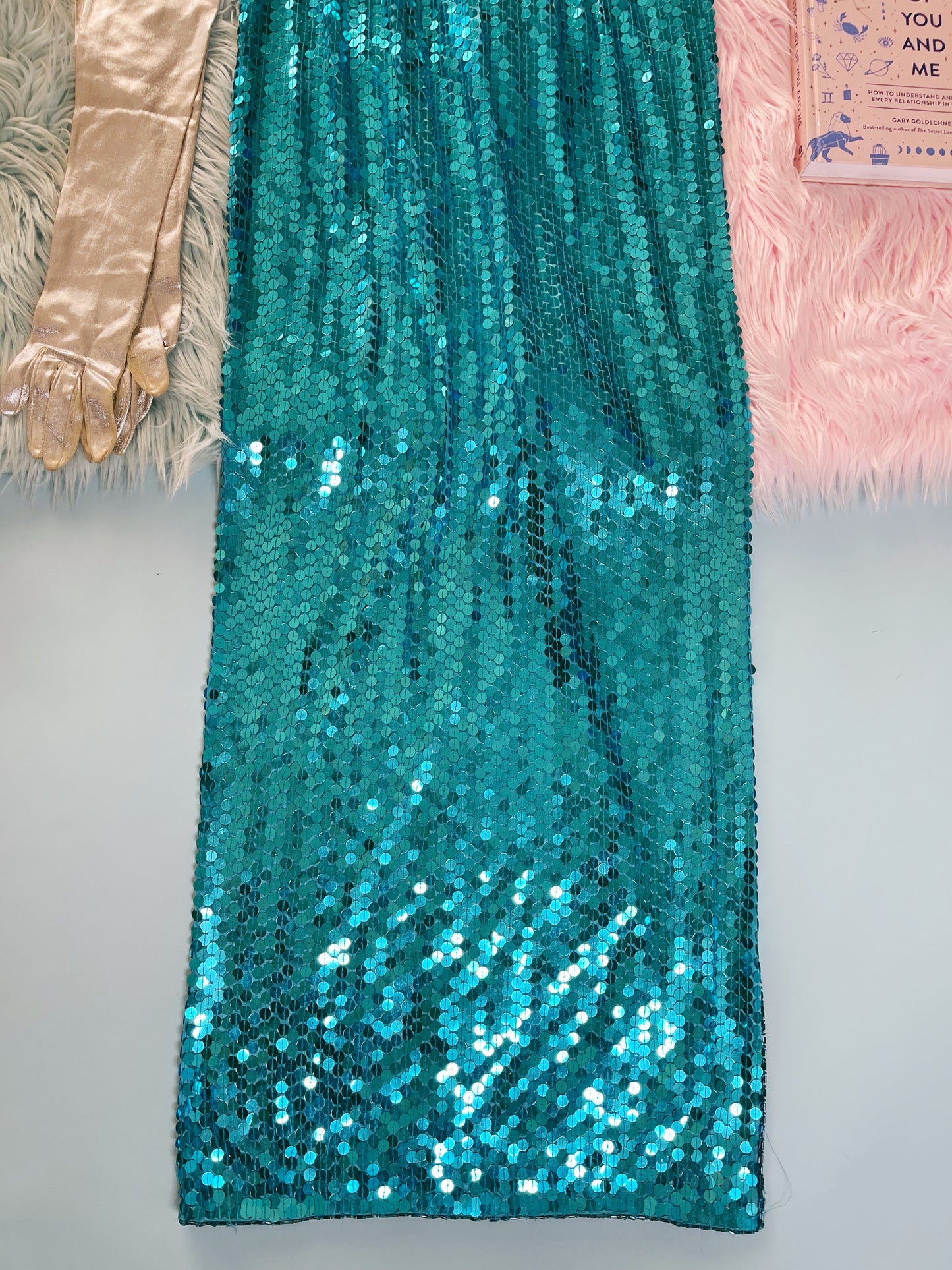 Vintage 80s "Ted Lapidus Paris" Avant Garde Teal Blue Sequins Stretchy Gown Fits Sizes S-M