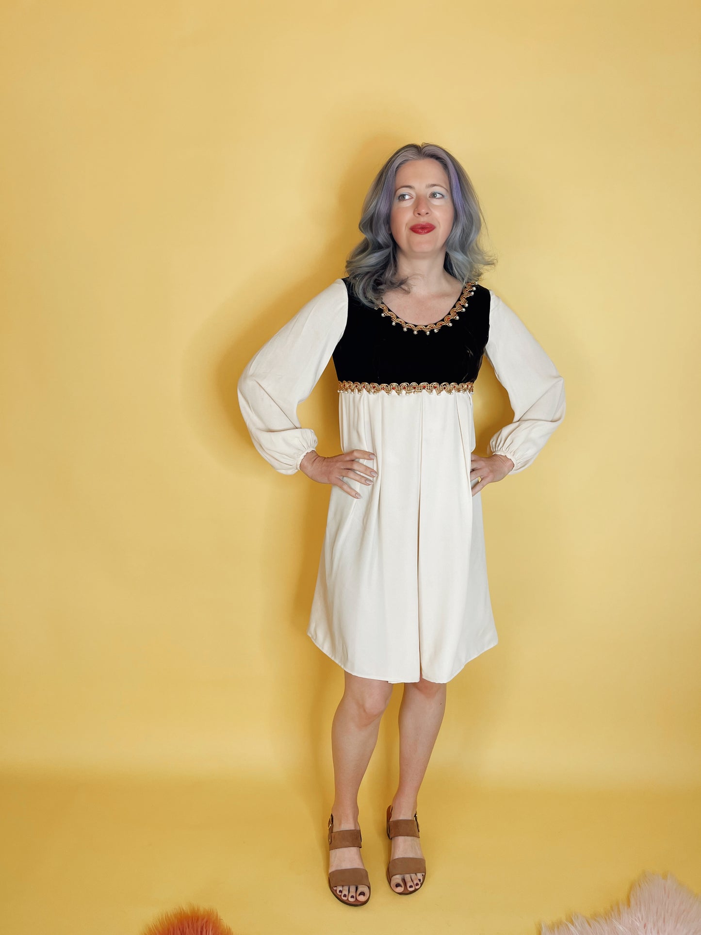Vintage 60s / 70s Renaissance Medieval Velvet Babydoll Dress Fits Sizes S-M