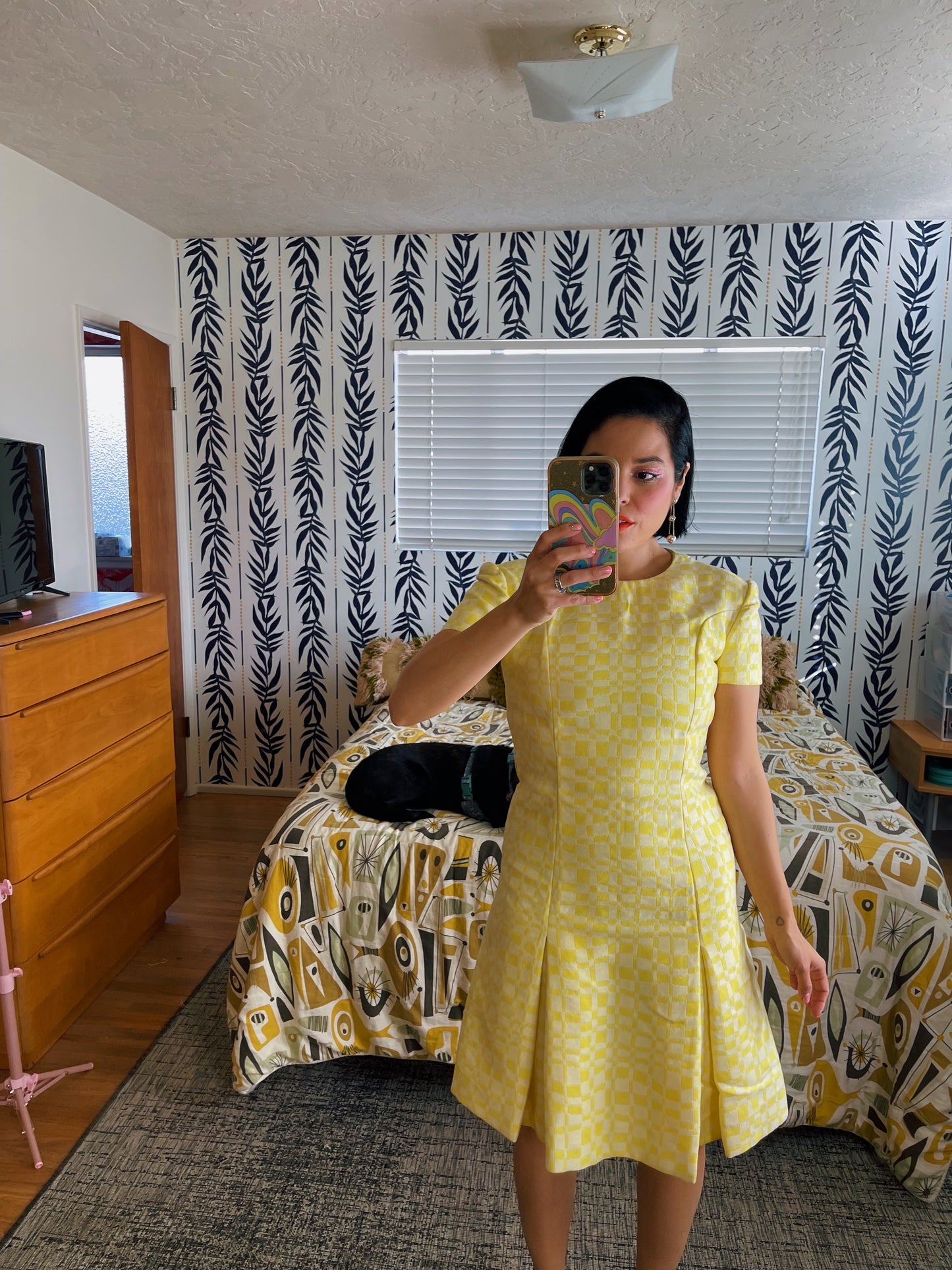 Vintage 60s / 70s Yellow and White Checkered Dress Fits Sizes XXS-SM