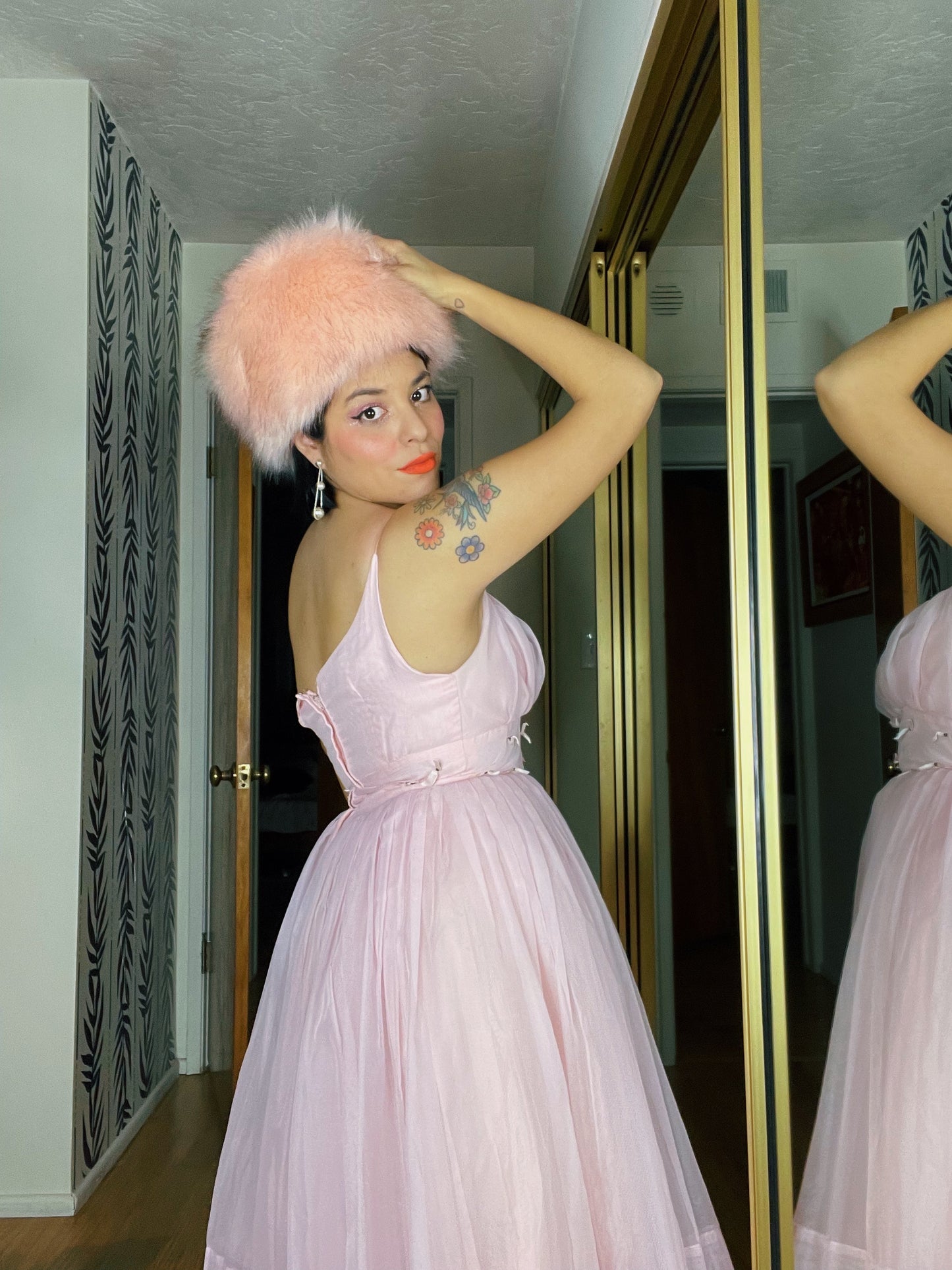 Vintage 50s / 60s Pink Bow Bolero Jacket Dress Set Fits Sizes XXS-XS